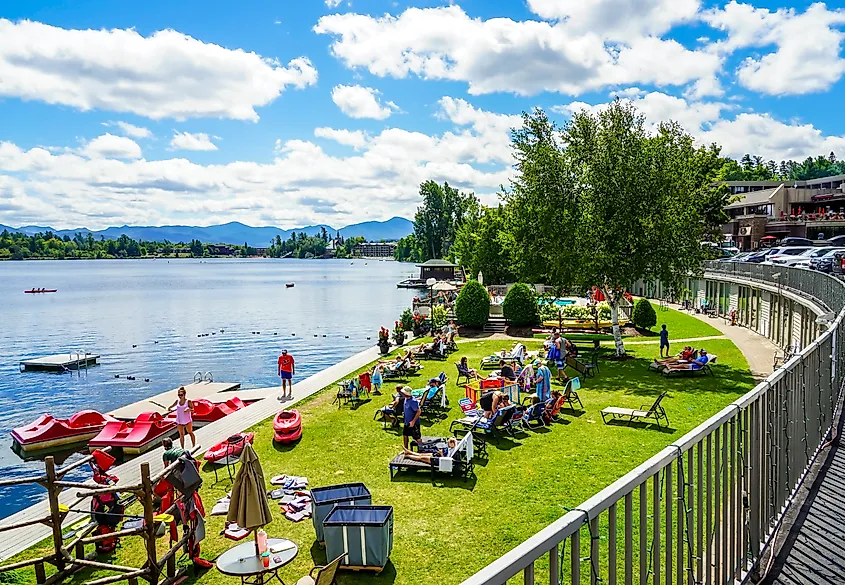 Beach at Mirror Lake in Lake Placid, New York.