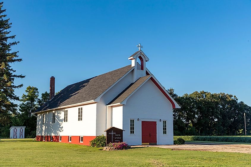 Preston Lutheran Church in the rural Sheyenne River Valley near Fort Ransom, North Dakota