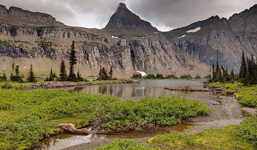 Mountain with Lake and Stream (Hidden Lake, Glacier National Park)
