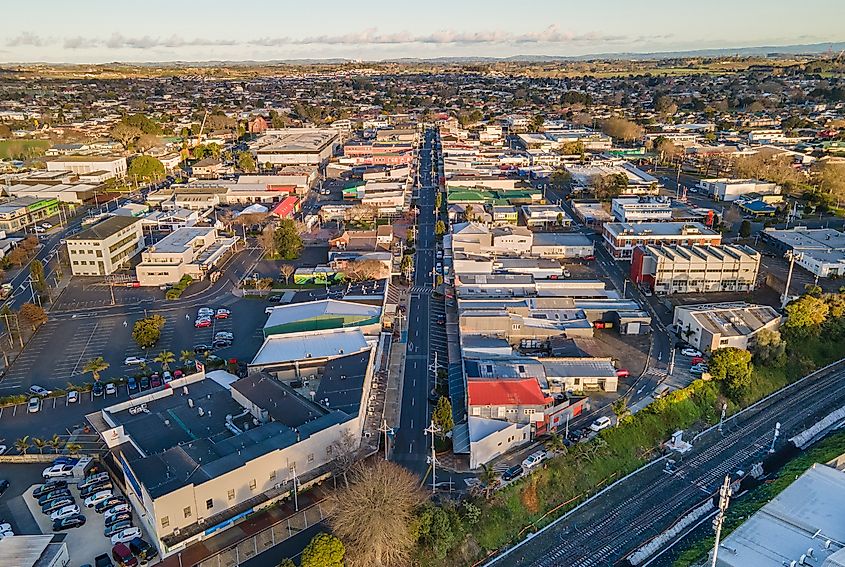 Pukekohe CBD, as seen from above.