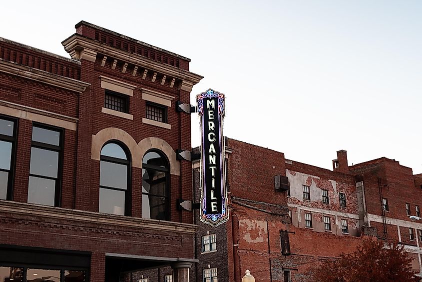 Pioneer Woman Mercantile" sign and facade in Pawhuska, Oklahoma, United States.