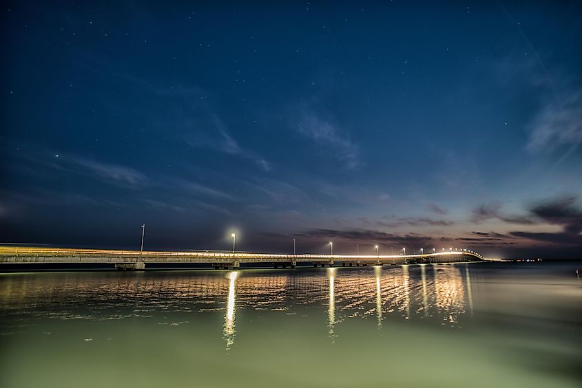 Night over Zacatal Bridge, Ciudad del Carmen, Campeche, Mexico