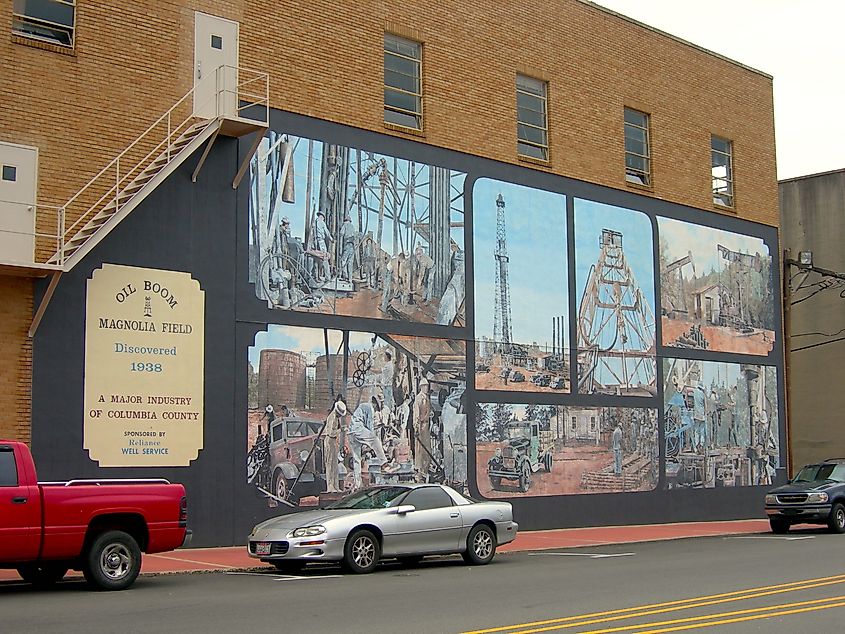 Oil industry related mural in downtown Magnolia, Arkansas