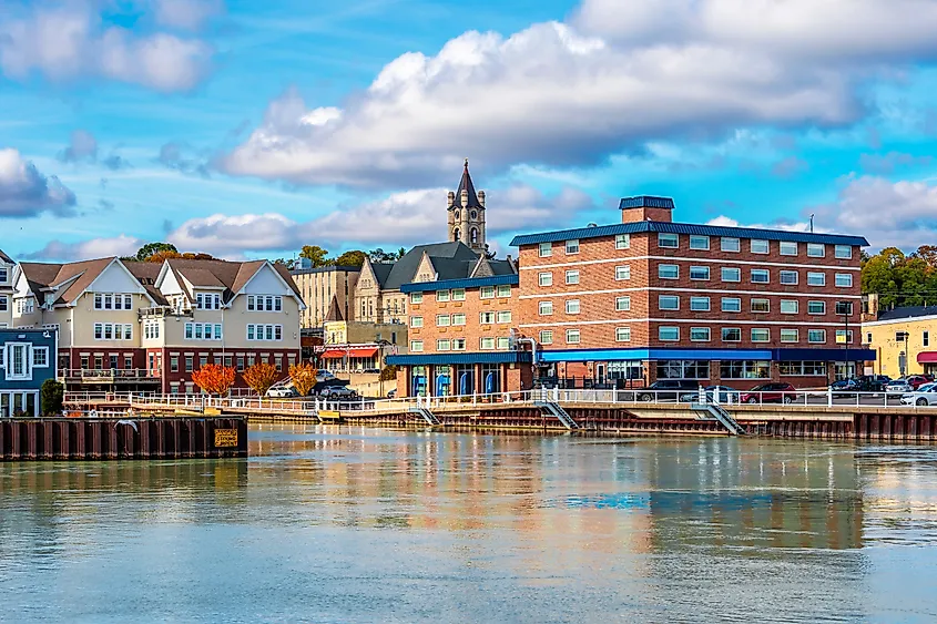 Waterfront buildings in Port Washington, Wisconsin.