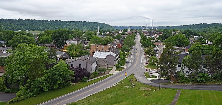 Aerial view of downtown Madison, Indiana.