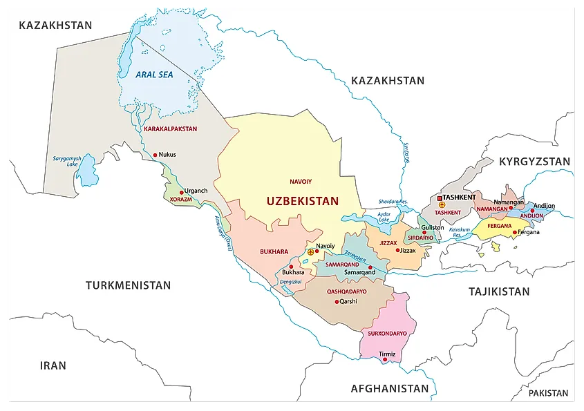 Uzbekistan Maps Facts World Atlas Regions Of Uzbekistan Map