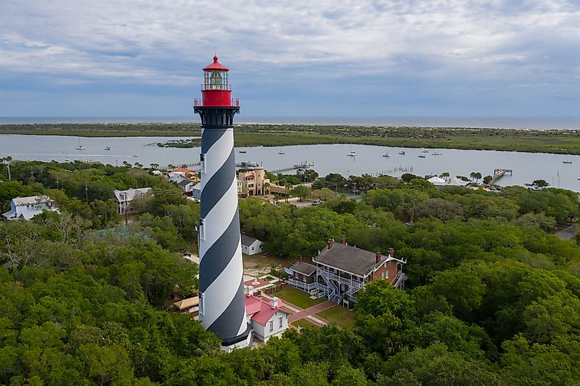 Aerial view of lighthouse in St. Augustine Florida.