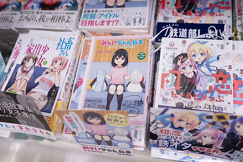 Various mangas on display for sale in Akihabara. Credit: InfantryDavid / Shutterstock.com