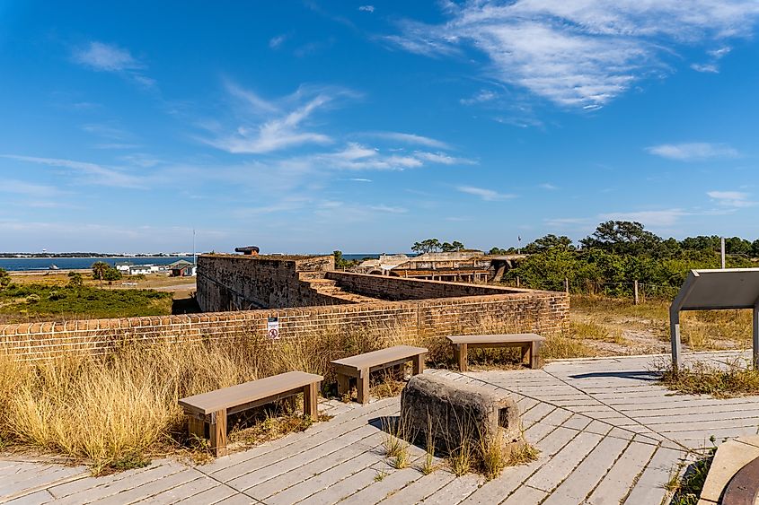 Gulf Islands National Seashore along Gulf of Mexico barrier islands of Florida. Fort Pickens historic United States military fort on Santa Rosa Island.