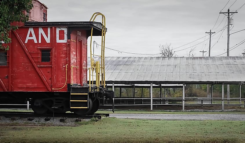 Collinsville, Oklahoma, an old train station with a caboose