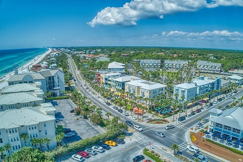 An aerial view of the Gulf Place in Santa Rosa Beach, Florida.