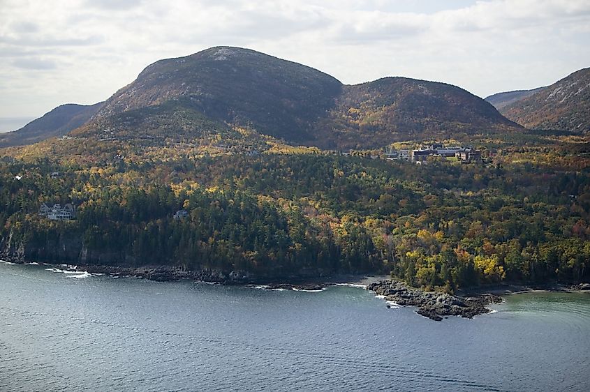 Aerial view of Cadillac Mountain, Acadia National Park, Maine