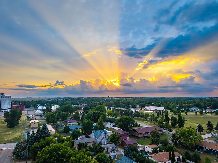 Aerial view of Devil's Lake in North Dakota.