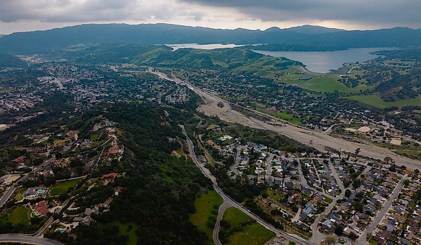 Aerial view of Lake Casitas Oak View in the Ojai Valley