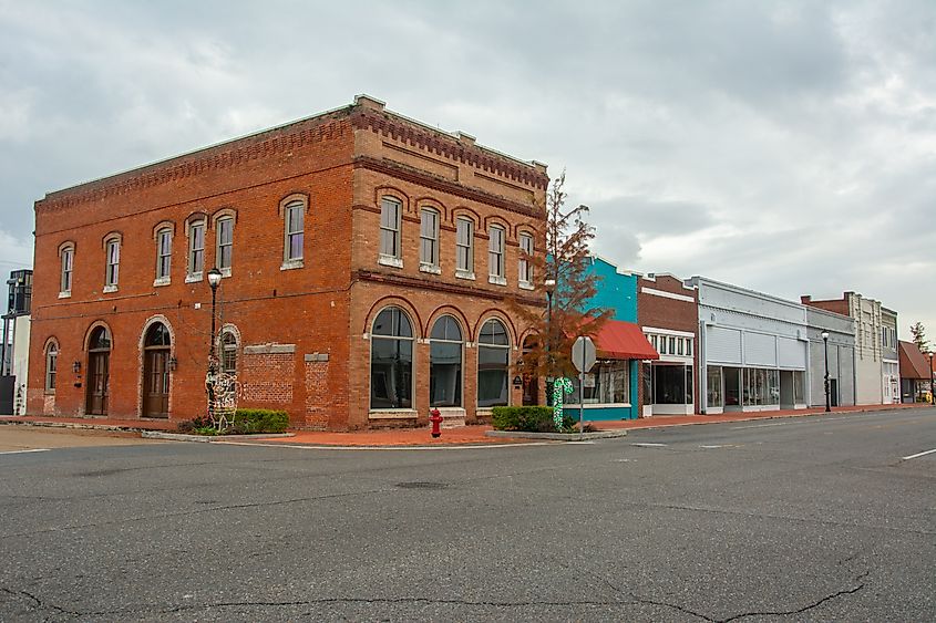 Rustic buildings in downtown Jennings, Louisiana.
