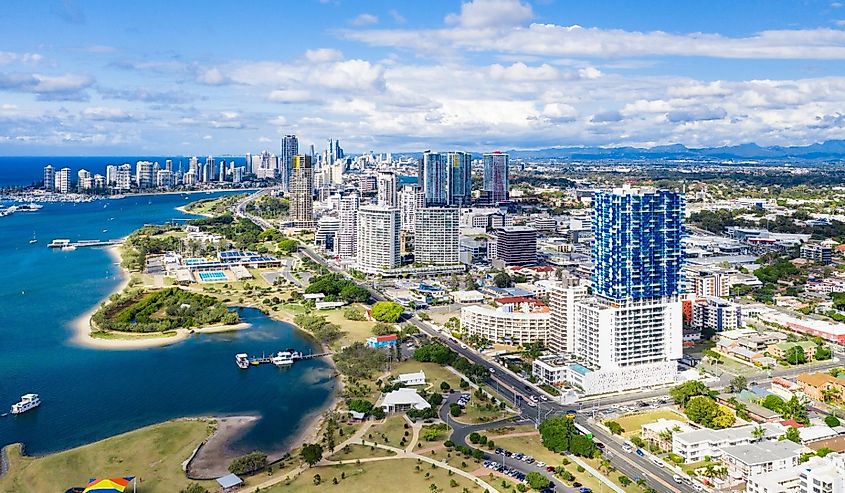 Southport and the Gold Coast Broadwater on a sunny day, Queensland, Australia