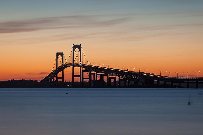 Pell Claiborne bridge between Jamestown and Newport, Rhode Island, USA.