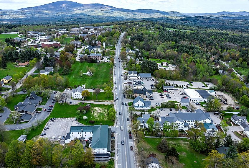 Aerial view of New London, New Hampshire.