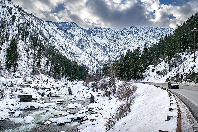 Winding Road alongside Picturesque River in North Cascades National Park.