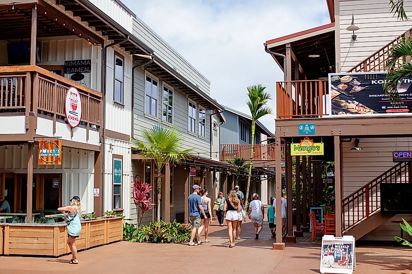 Tourists in the town of Koloa, Hawaii