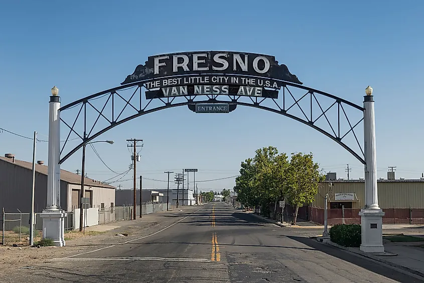 Welcome sign at Van Ness Avenue in Fresno, California