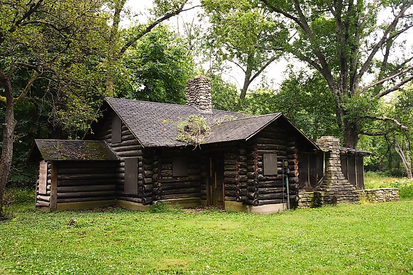 Old wooden house, a historical landmark, in Buffalo Grove.