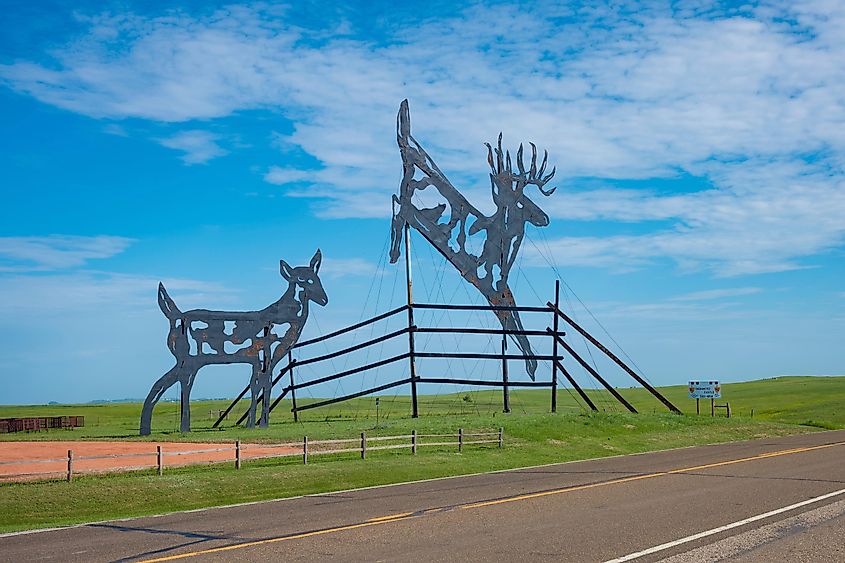 Deer Crossing is 1 of 8 scrap metal sculptures constructed along the 32-mile Enchanted Highway