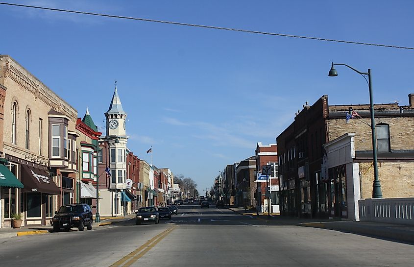 Nineteenth-century brick buildings in the Huron Street Historic District, Berlin, Wisconsin. Royalbroil, CC BY-SA 3.0 <https://creativecommons.org/licenses/by-sa/3.0>, via Wikimedia Commons