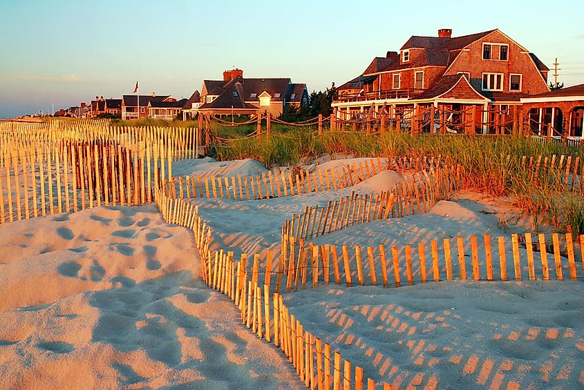 Stately homes on the waterfront in Mantoloking, New Jersey.