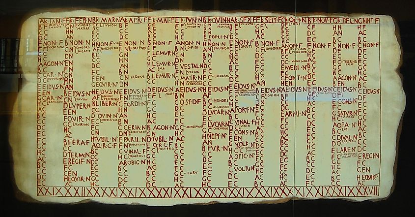 A reproduction of the Fasti Antiates Maiores, a painted wall-calendar from the late Roman Republic