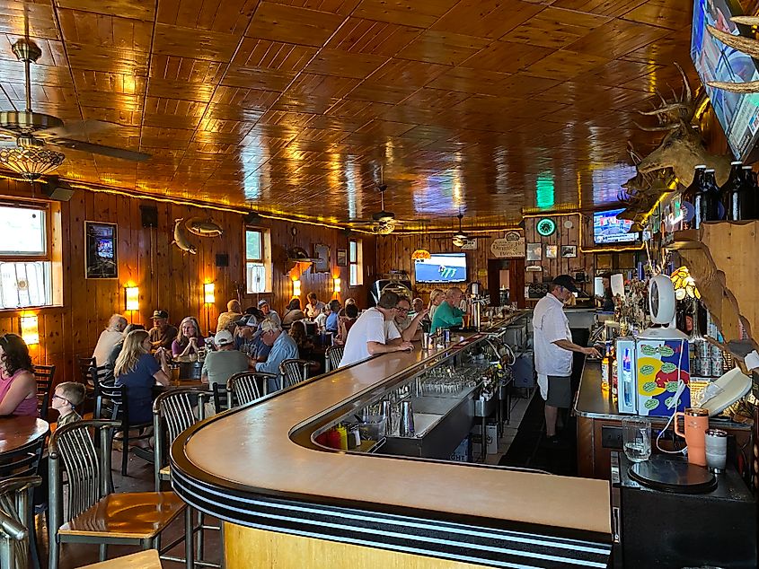 The interior of a popular small town saloon.