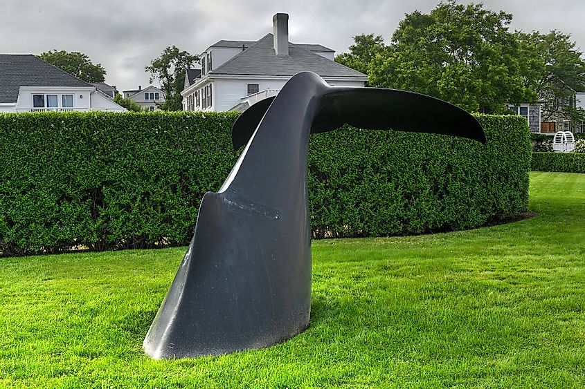 The Whale Tail Memorial in Whale Tail Park at Memorial Wharf in Edgartown, Massachusetts