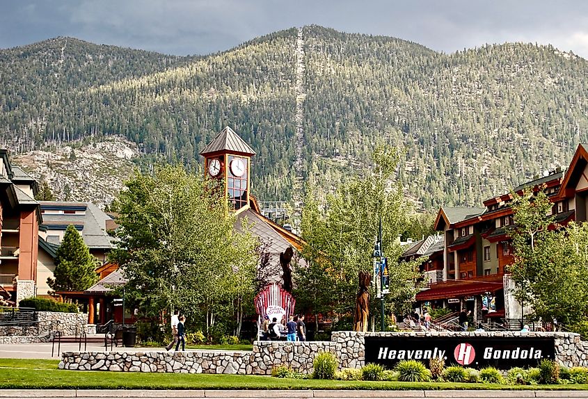 South Lake Tahoe, California, at the base of the Heavenly Mountain Resort Gondola, shops and restaurant