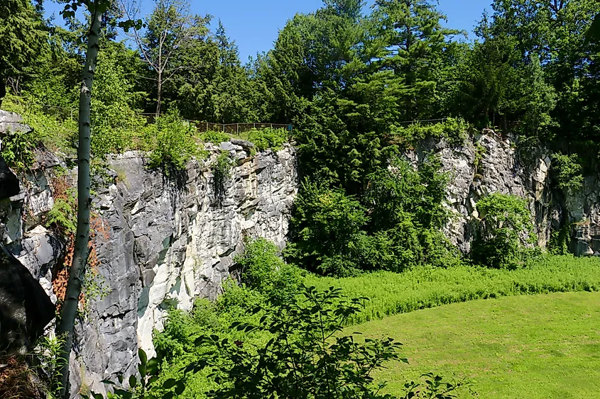 View of a marble cliff in Natural Bridge State Park in North Adams, Massachusetts.