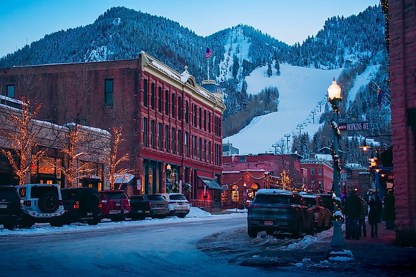 Galena Street with the Elks Building in Aspen, Colorado.