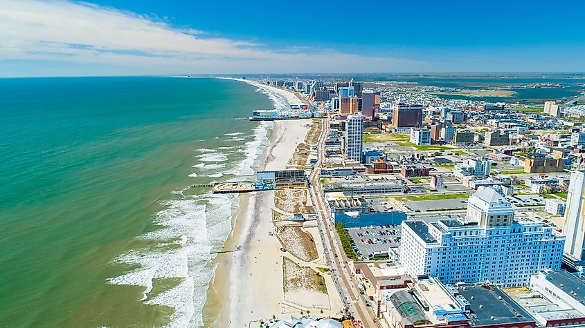 Aerial view of Atlantic City boardwalk.