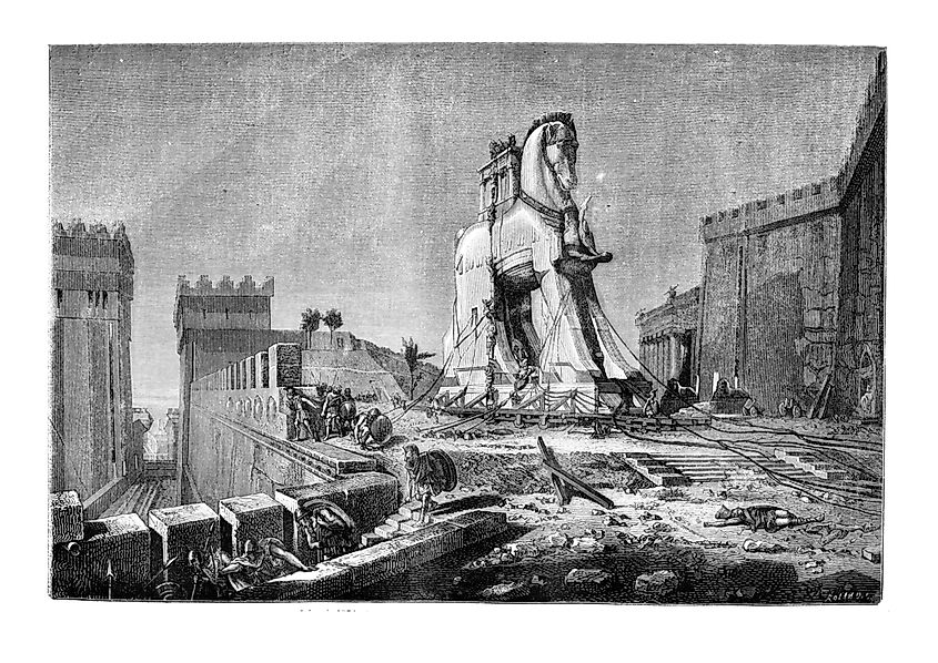 The Trojan Horse, by Motte, vintage engraved illustration in Magasin Pittoresque