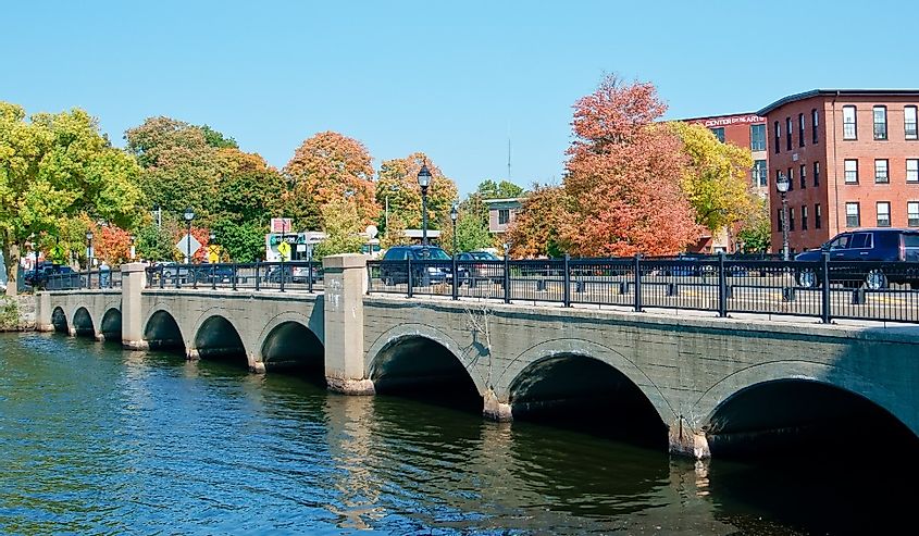Moody Street Bridge in Waltham in fall
