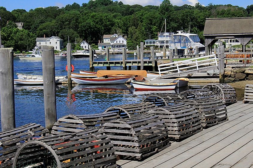 Lobster traps on dock at Mystic Seaport, Mystic Connecticut