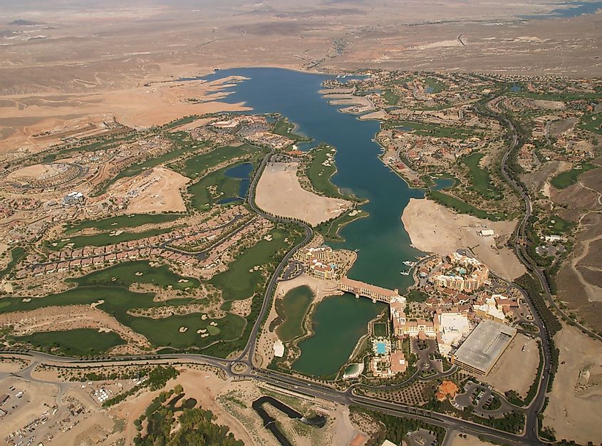 Aerial view of Lake Las Vegas in Henderson, Nevada