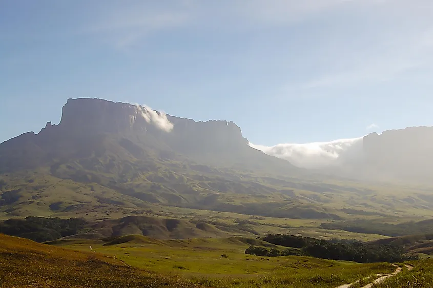 The flat summit plateau of Mount Roraima, seen from the Venezuelan side.