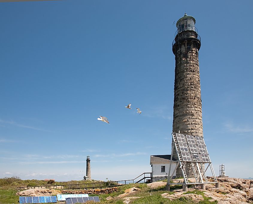 View of the Thacher Island Lighthouses.