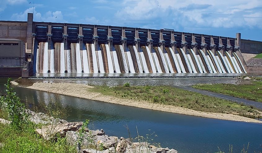 Whitney Dam on the Brazos River with its floodgates open
