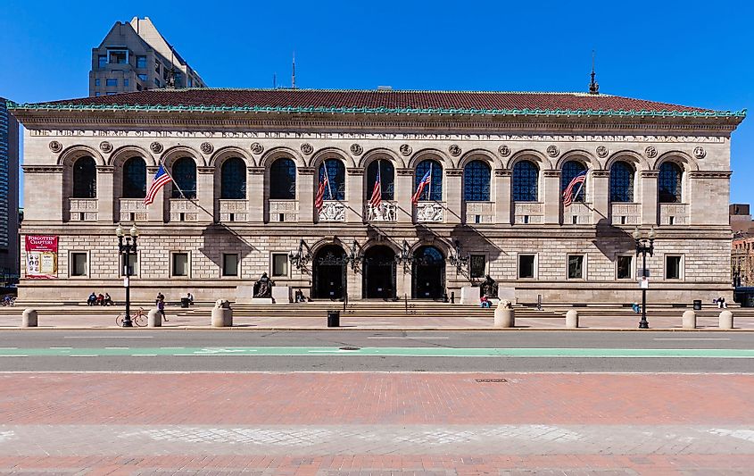 The facade of the Boston Public Library in Boston, Massachusetts