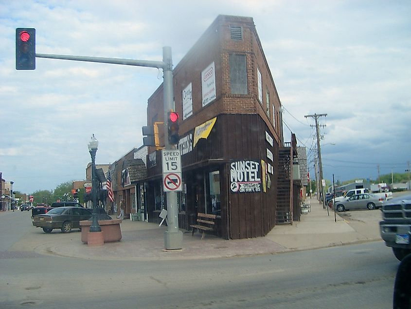 Building at the intersection of Fifth Avenue and State Street in downtown Belle Fourche, South Dakota, United States.