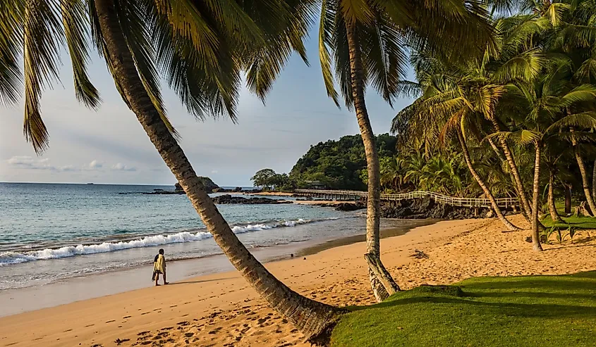 Beautiful beach in the Bom Bom Resort, UNESCO Biosphere Reserve, Principe, Sao Tome and Principe
