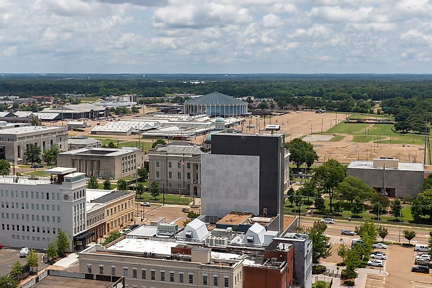 Aerial view of the Mississippi Coliseum and Downtown Jackson