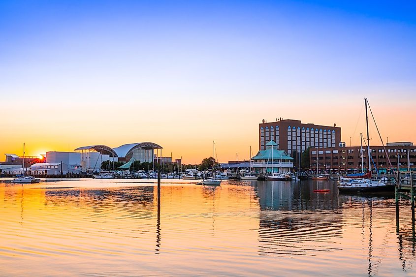 View of Hampton Virginia downtown waterfront district 