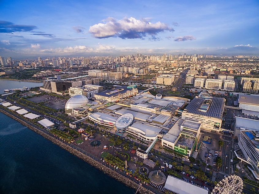 Aerial view of SM Mall of Asia in Bay City, Pasay, Manila, Philippines