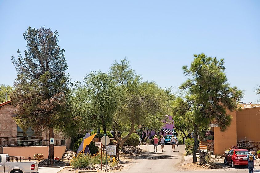 Afternoon sunlight shines on the downtown art galleries and stores of historic Tubac, via Matt Gush / Shutterstock.com